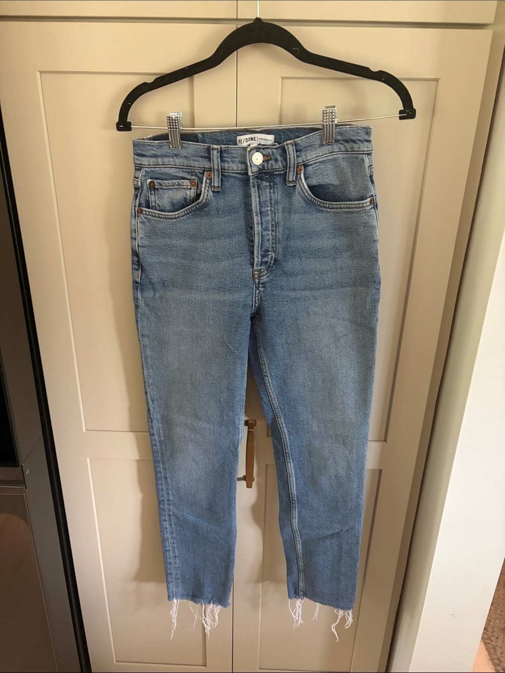 RE/DONE Originals Light Wash High-Rise Jeans with Raw Hem